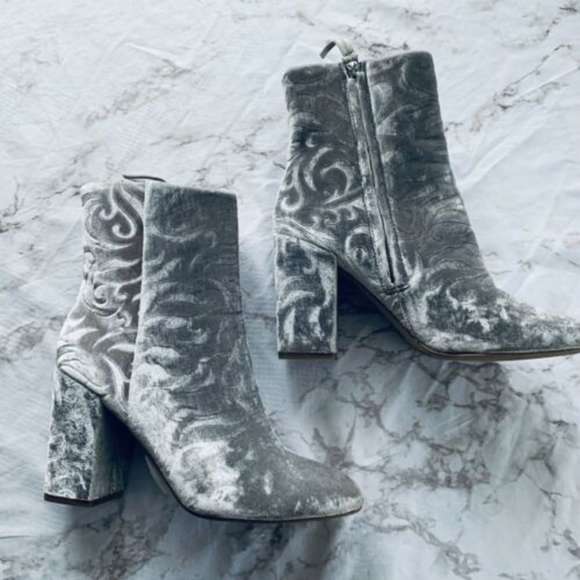 Rebecca Minkoff Bryce Embossed Silver Velvet Boots - Picture 3 of 8
